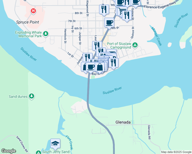 map of restaurants, bars, coffee shops, grocery stores, and more near 1283 Bay Street in Florence