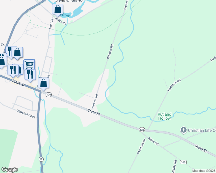 map of restaurants, bars, coffee shops, grocery stores, and more near 20682 Weaver Road in Watertown