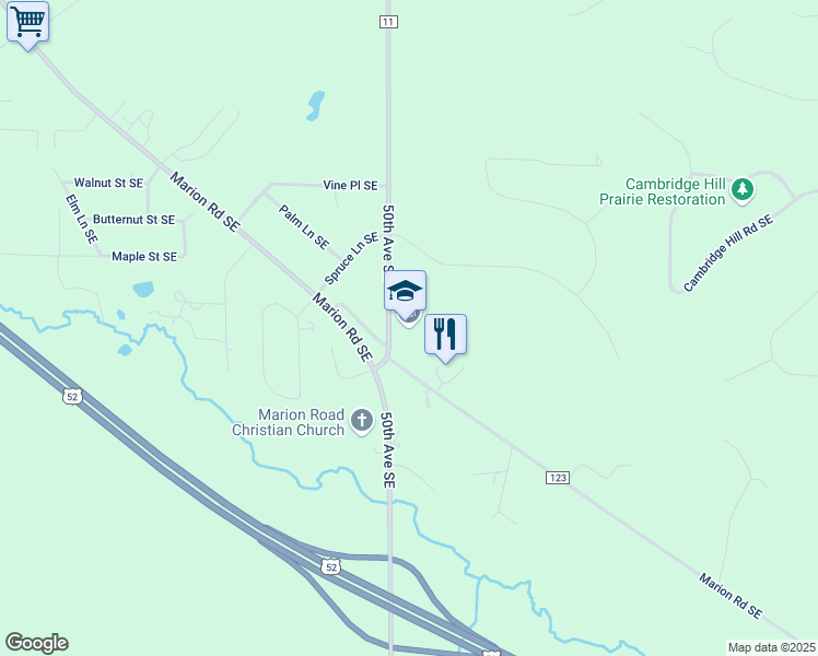 map of restaurants, bars, coffee shops, grocery stores, and more near 3800 50th Avenue Southeast in Rochester