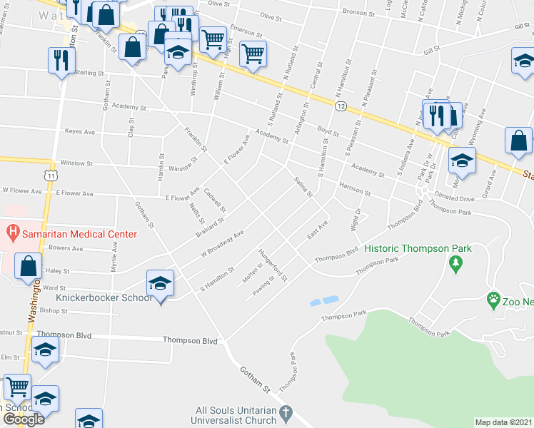 map of restaurants, bars, coffee shops, grocery stores, and more near 437 East Broadway Avenue in Watertown