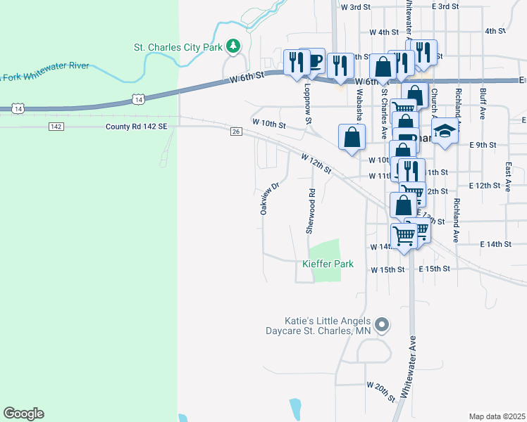 map of restaurants, bars, coffee shops, grocery stores, and more near 1196 Oakview Drive in Saint Charles