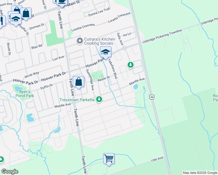 map of restaurants, bars, coffee shops, grocery stores, and more near 29 Brown Lane in Whitchurch-Stouffville