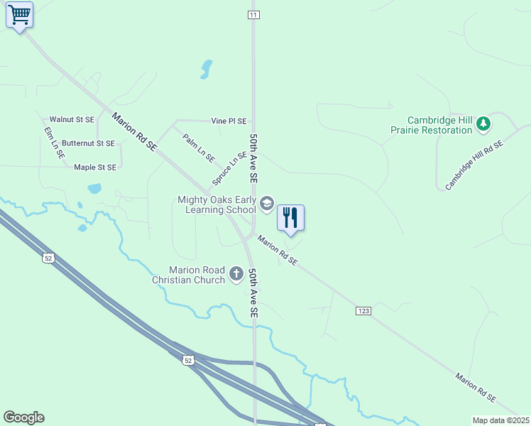 map of restaurants, bars, coffee shops, grocery stores, and more near 3800 50th Avenue Southeast in Rochester