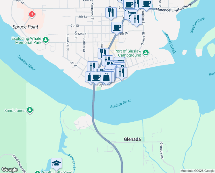 map of restaurants, bars, coffee shops, grocery stores, and more near 1308 Bay Street in Florence