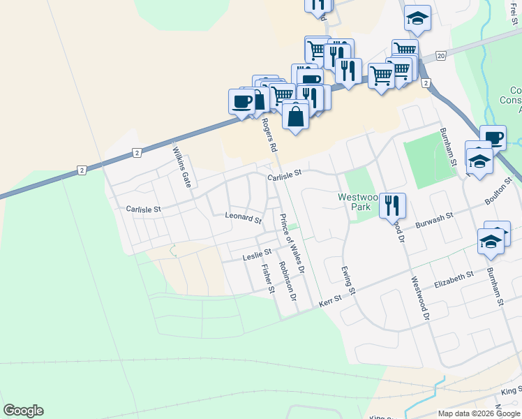 map of restaurants, bars, coffee shops, grocery stores, and more near 783 London Street in Cobourg