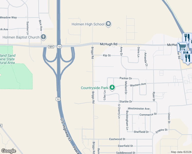 map of restaurants, bars, coffee shops, grocery stores, and more near W7471 Chris Court in Holmen