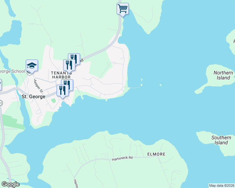 map of restaurants, bars, coffee shops, grocery stores, and more near 41 Barter Point Road in St. George