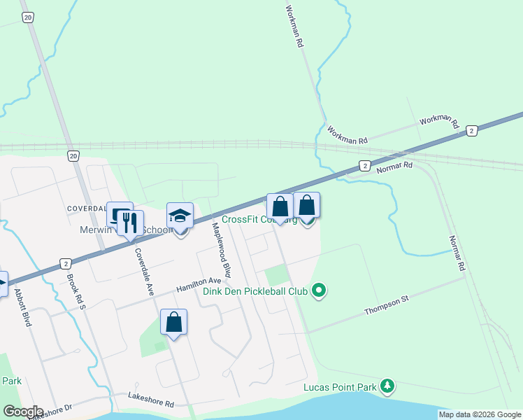 map of restaurants, bars, coffee shops, grocery stores, and more near 403 King Street East in Cobourg