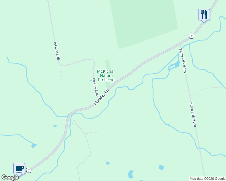 map of restaurants, bars, coffee shops, grocery stores, and more near 307209 Hockley Road in Orangeville