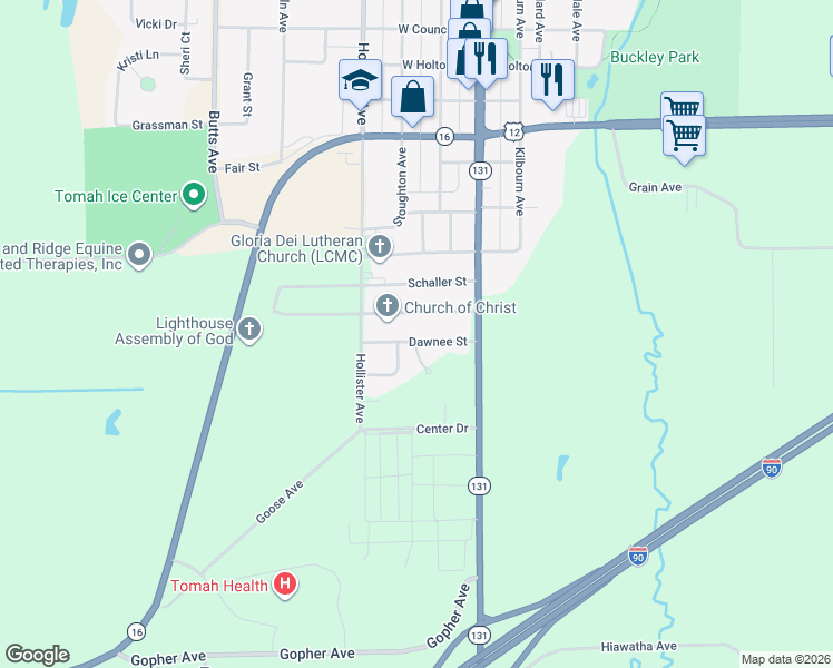 map of restaurants, bars, coffee shops, grocery stores, and more near 209 Dawnee Street in Tomah