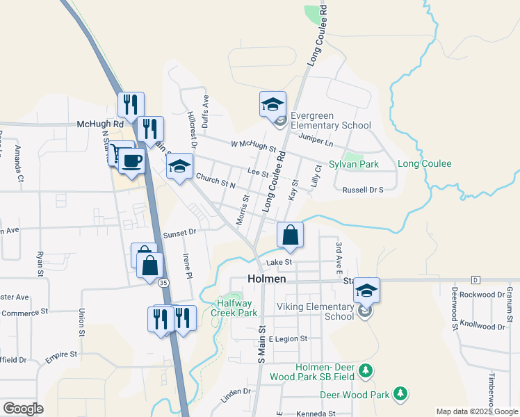 map of restaurants, bars, coffee shops, grocery stores, and more near 214 Long Coulee Road in Holmen