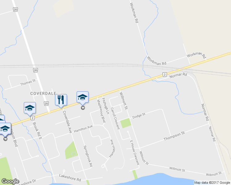 map of restaurants, bars, coffee shops, grocery stores, and more near 403 King Street East in Cobourg