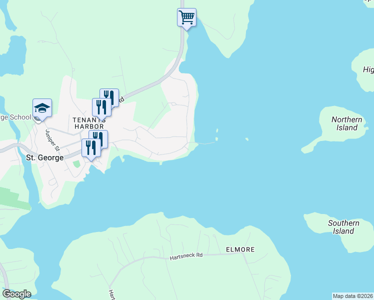 map of restaurants, bars, coffee shops, grocery stores, and more near 41 Barter Point Road in Saint George
