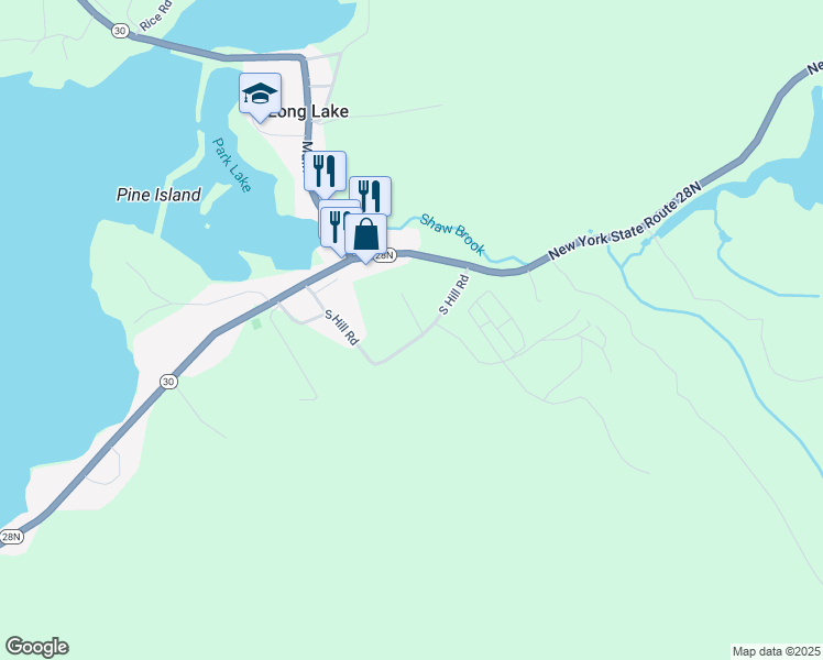 map of restaurants, bars, coffee shops, grocery stores, and more near 75 S Hill Rd in Long Lake