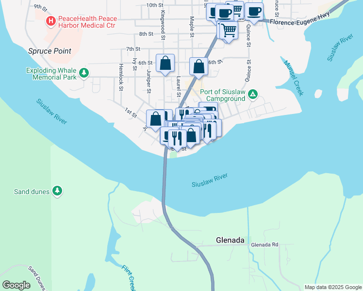 map of restaurants, bars, coffee shops, grocery stores, and more near 1297 Bay Street in Florence