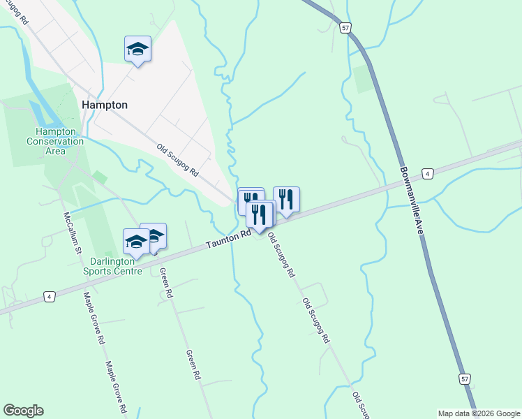 map of restaurants, bars, coffee shops, grocery stores, and more near 5033 Old Scugog Road in Haydon