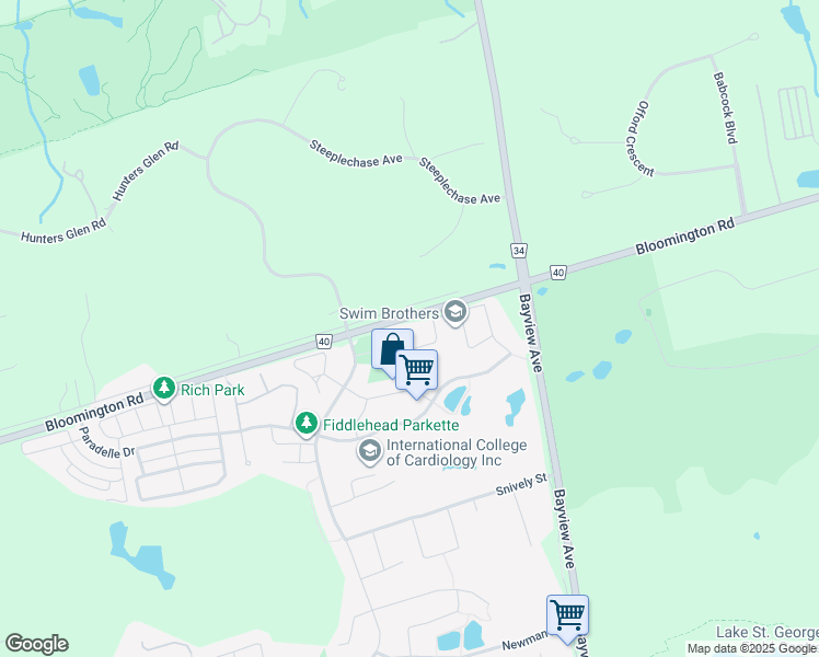 map of restaurants, bars, coffee shops, grocery stores, and more near 16 Finesse Court in Richmond Hill