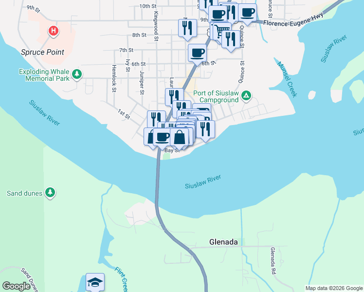 map of restaurants, bars, coffee shops, grocery stores, and more near 1335 Bay Street in Florence