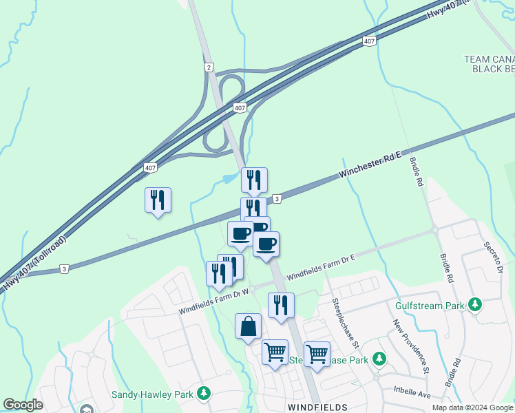 map of restaurants, bars, coffee shops, grocery stores, and more near in Oshawa