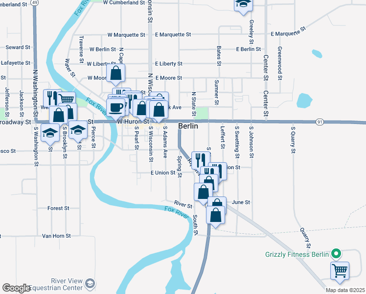 map of restaurants, bars, coffee shops, grocery stores, and more near 152 Spring Street in Berlin