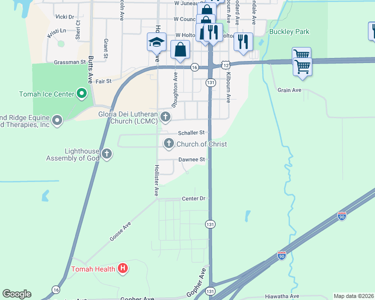 map of restaurants, bars, coffee shops, grocery stores, and more near 209 Dawnee Street in Tomah