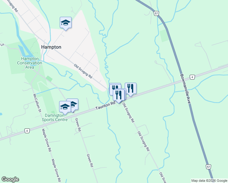map of restaurants, bars, coffee shops, grocery stores, and more near 5033 Old Scugog Road in Haydon