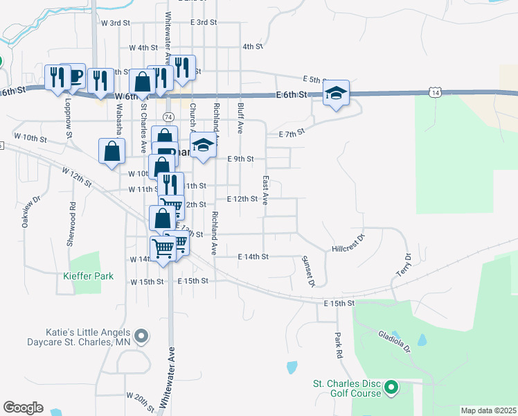 map of restaurants, bars, coffee shops, grocery stores, and more near 1260 East Avenue in Saint Charles