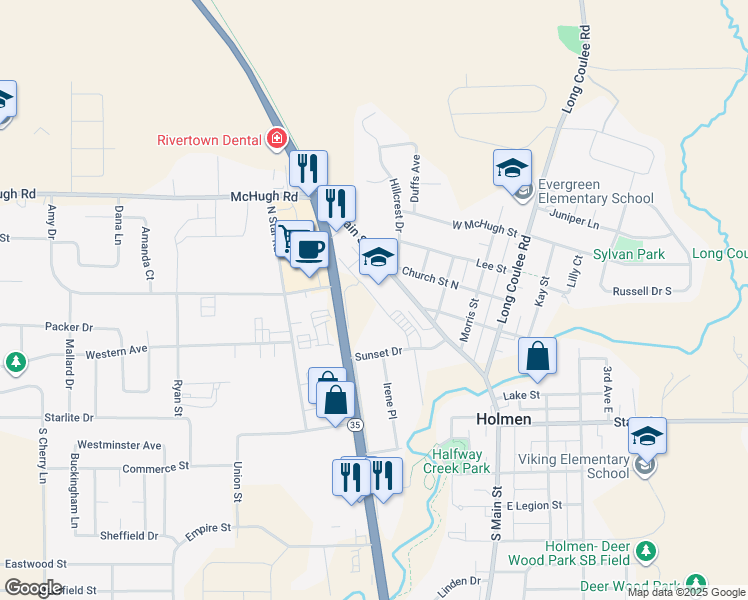 map of restaurants, bars, coffee shops, grocery stores, and more near 502 North Main Street in Holmen