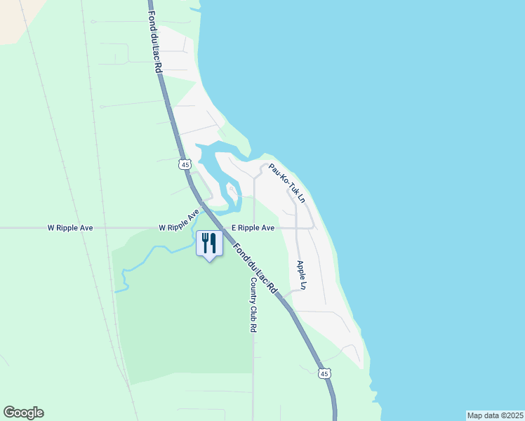 map of restaurants, bars, coffee shops, grocery stores, and more near 112 East Ripple Avenue in Oshkosh