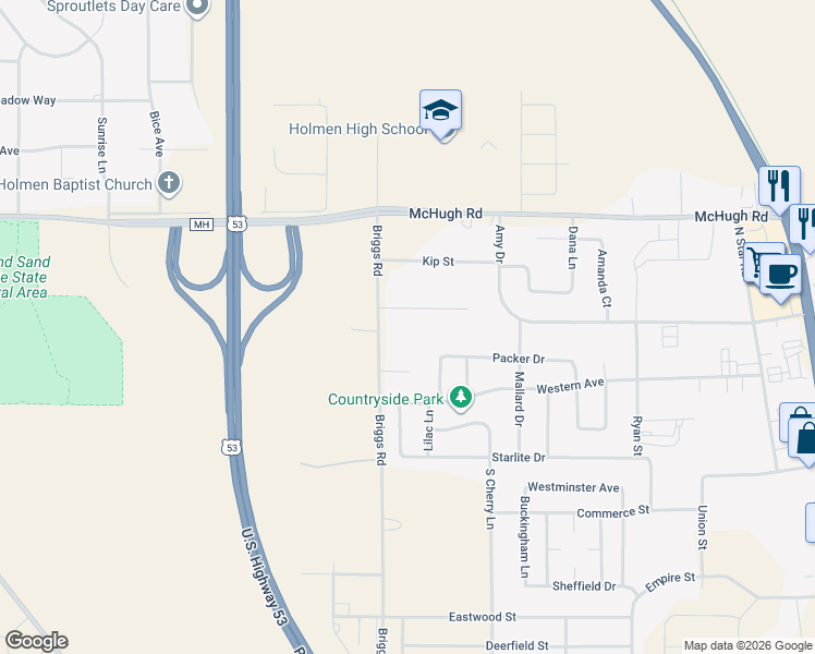 map of restaurants, bars, coffee shops, grocery stores, and more near W7471 Chris Court in Holmen