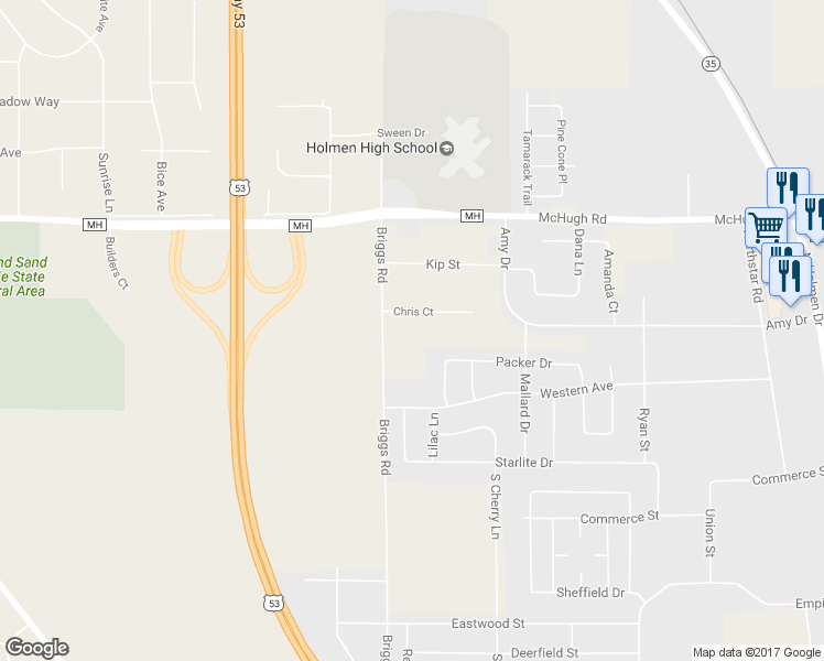 map of restaurants, bars, coffee shops, grocery stores, and more near W7471 Chris Court in Holmen