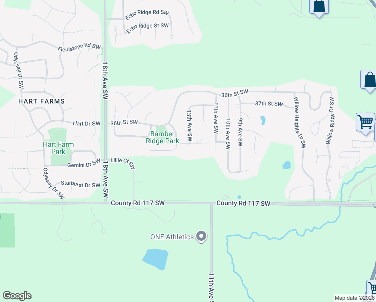map of restaurants, bars, coffee shops, grocery stores, and more near 1308 38th Street Southwest in Rochester