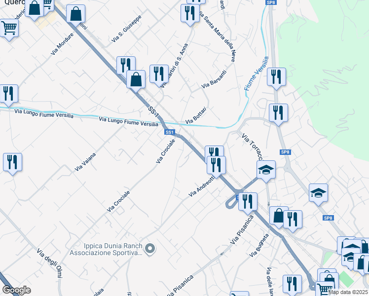map of restaurants, bars, coffee shops, grocery stores, and more near 14 Via Don Giovanni Minzoni in Pietrasanta