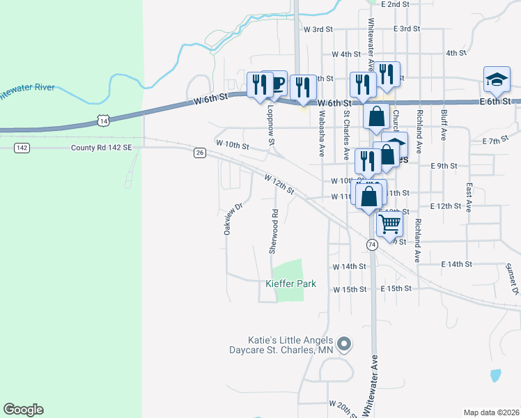 map of restaurants, bars, coffee shops, grocery stores, and more near 2 Lawrence Lane in Saint Charles