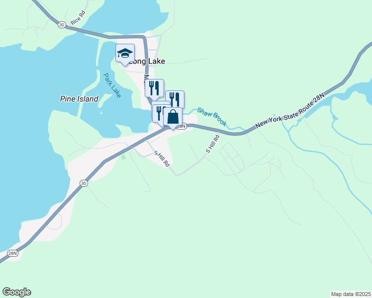map of restaurants, bars, coffee shops, grocery stores, and more near 75 S Hill Rd in Long Lake