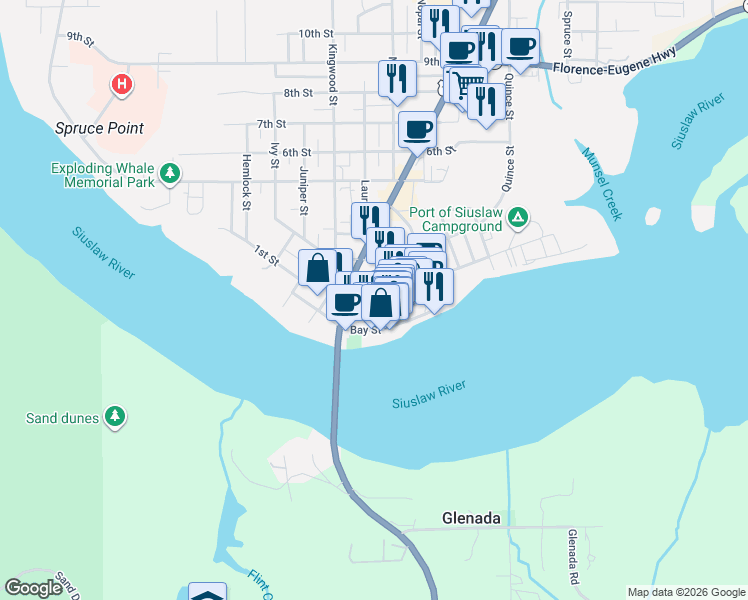 map of restaurants, bars, coffee shops, grocery stores, and more near 179 Laurel Street in Florence