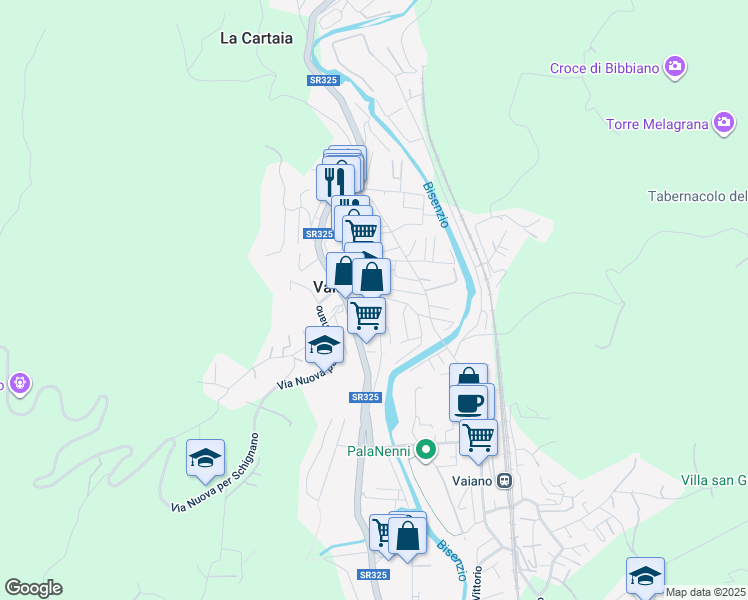 map of restaurants, bars, coffee shops, grocery stores, and more near 156 Via Giulio Braga in Vaiano