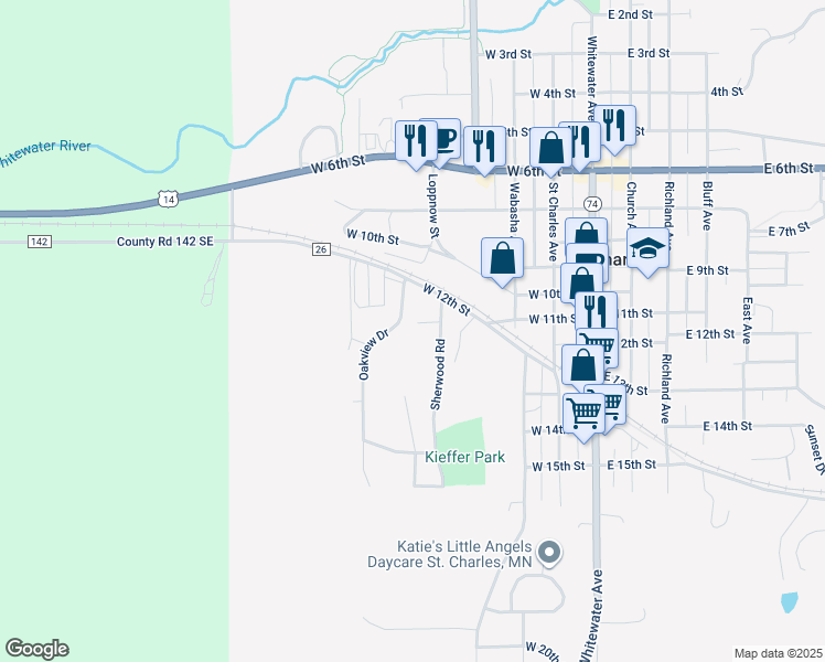 map of restaurants, bars, coffee shops, grocery stores, and more near 522 West 12th Street in Saint Charles