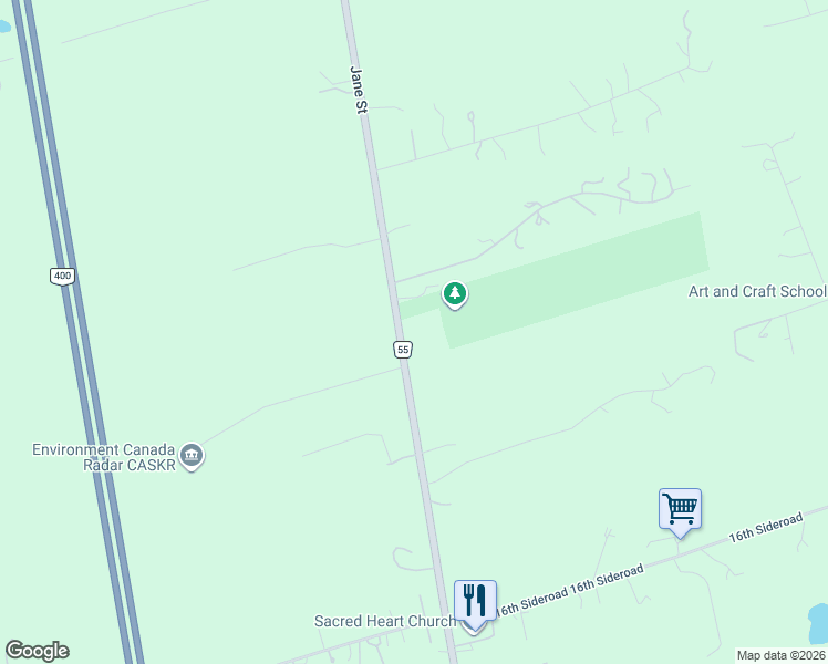 map of restaurants, bars, coffee shops, grocery stores, and more near 14855 Jane Street in King City