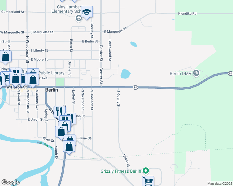 map of restaurants, bars, coffee shops, grocery stores, and more near 115 South Quarry Street in Berlin