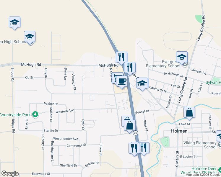 map of restaurants, bars, coffee shops, grocery stores, and more near 500 North Holmen Drive in Holmen