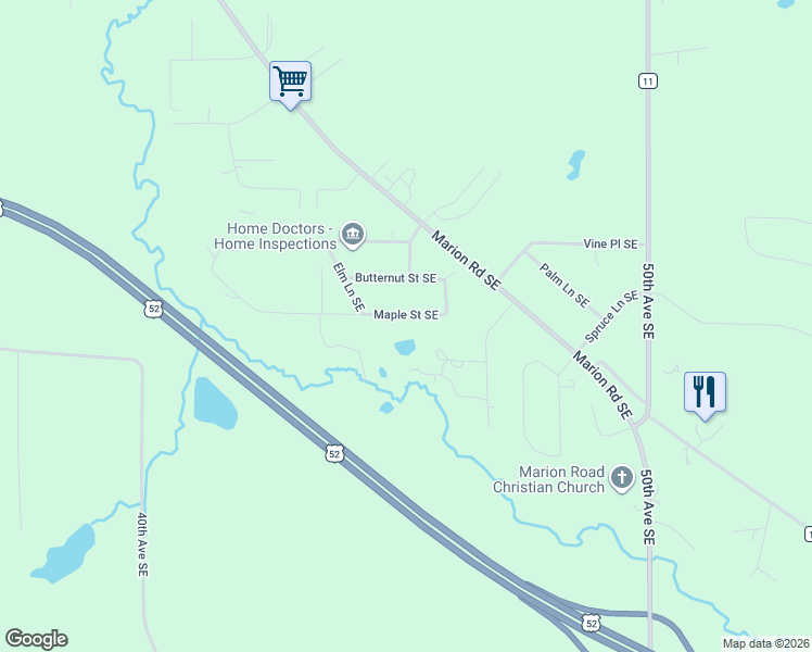map of restaurants, bars, coffee shops, grocery stores, and more near 4522 Maple Street Southeast in Rochester