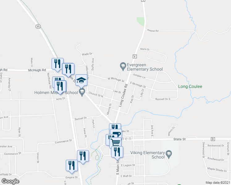 map of restaurants, bars, coffee shops, grocery stores, and more near 321 Morris Street in Holmen