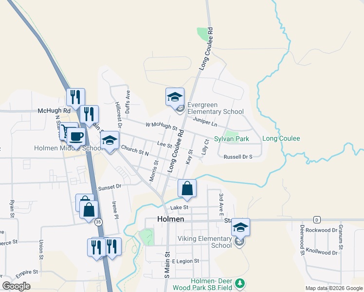 map of restaurants, bars, coffee shops, grocery stores, and more near 405 Long Coulee Road in Holmen