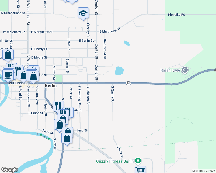 map of restaurants, bars, coffee shops, grocery stores, and more near 380 East Huron Street in Berlin