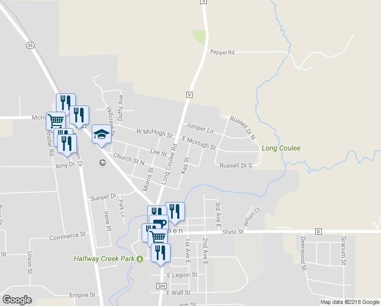 map of restaurants, bars, coffee shops, grocery stores, and more near 409 Kay Street in Holmen