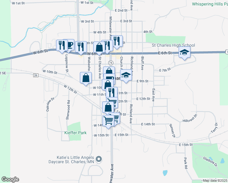 map of restaurants, bars, coffee shops, grocery stores, and more near 1031 Whitewater Avenue in Saint Charles