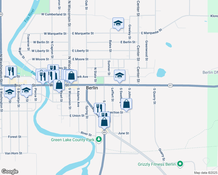 map of restaurants, bars, coffee shops, grocery stores, and more near 236 East Huron Street in Berlin
