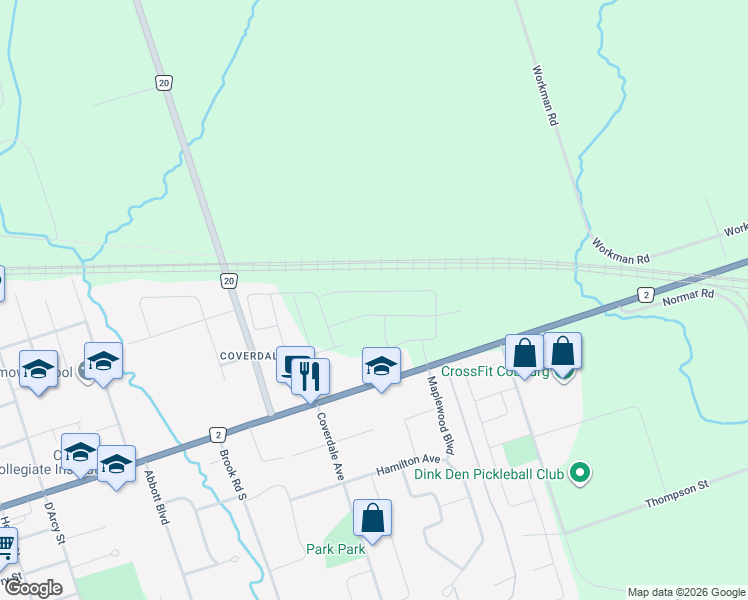 map of restaurants, bars, coffee shops, grocery stores, and more near 480 King Street East in Cobourg