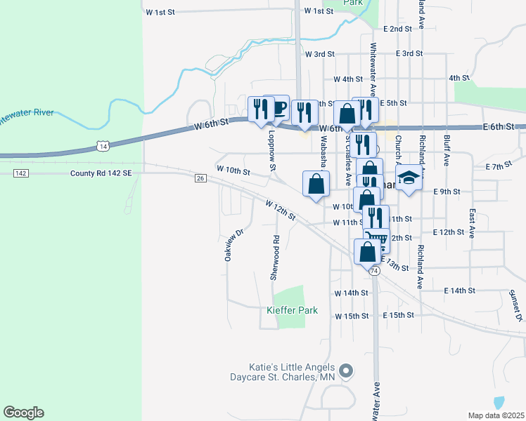 map of restaurants, bars, coffee shops, grocery stores, and more near 522 West 12th Street in Saint Charles